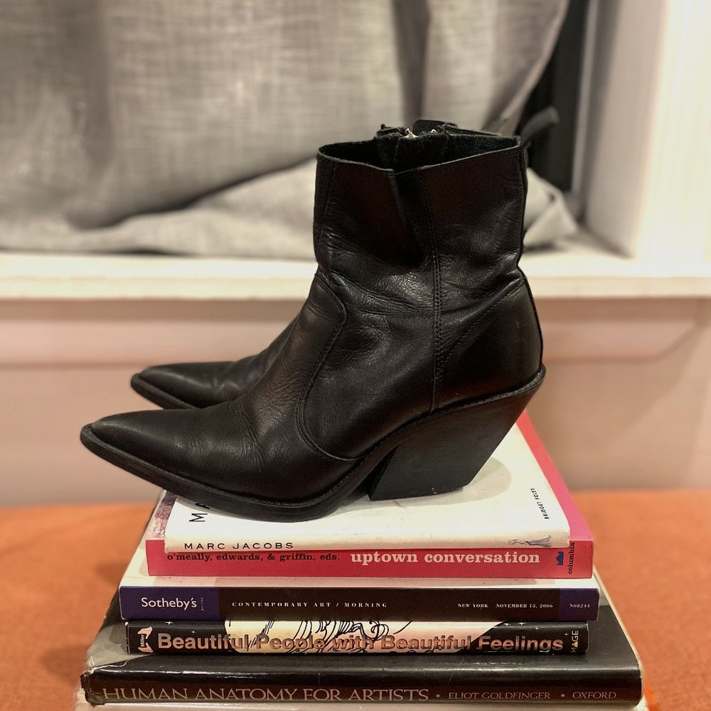 Zara Real Leather Cowgirl Booties w/ Zipper Detail Sz EU 38 (US 37.5)